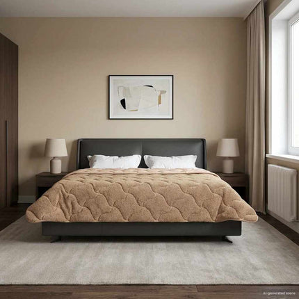 Full Års-Duvet Taupe 220 x 240 cm Mikrofiber och Teddyfleece