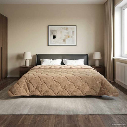 Full Års-Duvet Taupe 220 x 260 cm Mikrofiber och Teddyfleece
