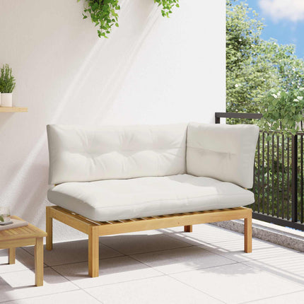 Hörnsoffa Ljust akaciet och krämig vit 132 x 92 x 82 cm