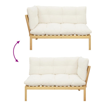 Hörnsoffa Ljust akaciet och krämig vit 132 x 92 x 82 cm