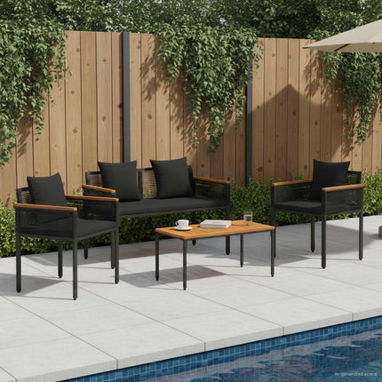 Utemöbelset med kudde 4 pcs Svart konstrotting