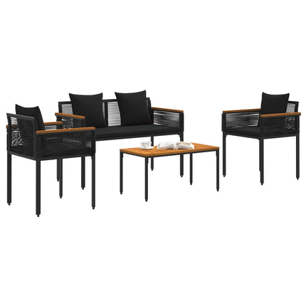 Utemöbelset med kudde 4 pcs Svart konstrotting
