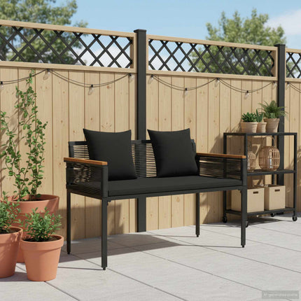 Utomhusbänk med kudde Svart 117 x 54 x 74.5 cm konstrotting