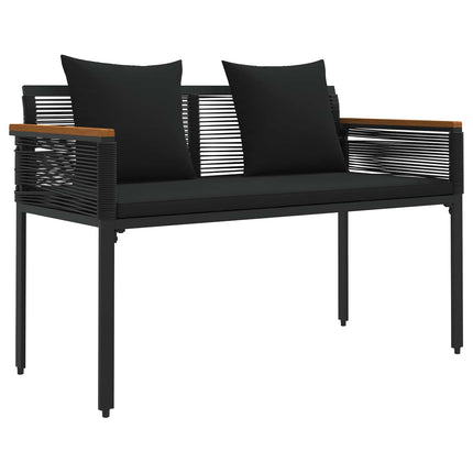 Utomhusbänk med kudde Svart 117 x 54 x 74.5 cm konstrotting