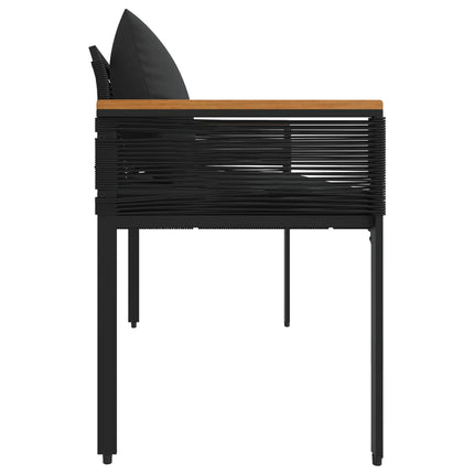 Utomhusbänk med kudde Svart 117 x 54 x 74.5 cm konstrotting