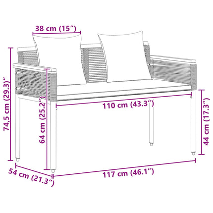 Utomhusbänk Svart och turkos 117 x 54 x 74.5 cm konstrotting