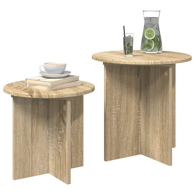 Sidobordsset 2 st Sonoma-ek Ø 45 x 45 cm Konstruerat trä