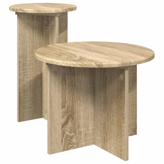 Sidobordsset 2 st Sonoma-ek Ø 45 x 35 cm Konstruerat trä