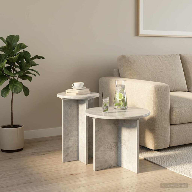 Sidobordsset 2 st Betonggrå Ø 45 x 35 cm Konstruerat trä