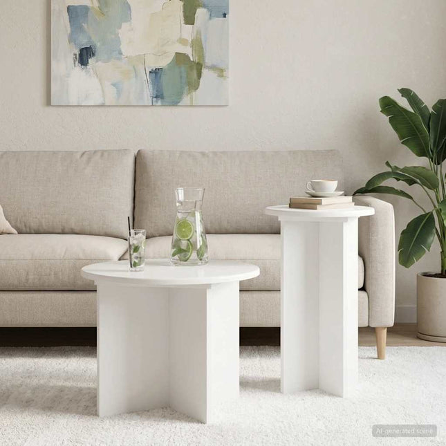 Sidobordsset 2 st Vit högglans Ø 45 x 35 cm Konstruerat trä