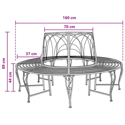 Trädbänk 8-Antal sittplatser Ø 160 x 89 cm Stål Svart Rund