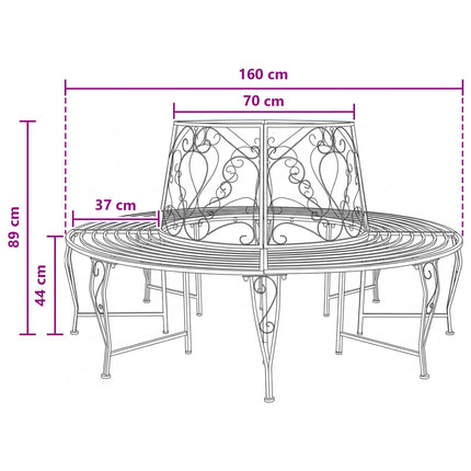 Trädbänk 8-Antal sittplatser Ø 160 x 89 cm Stål Svart Rund