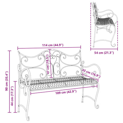Trädgårdsbänk 2-Antal sittplatser 114 x 56,5 x 90 cm Stål Svart