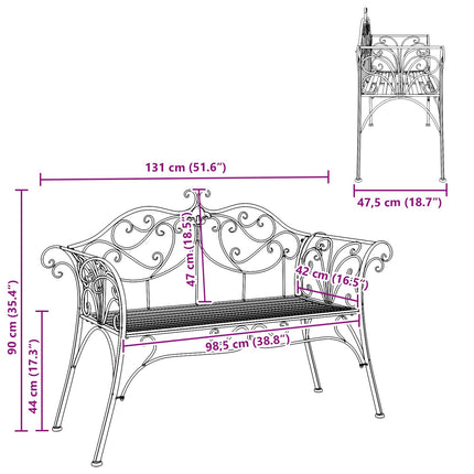 Trädgårdsbänk 2-Antal sittplatser 130 x 47 x 90 cm Stål