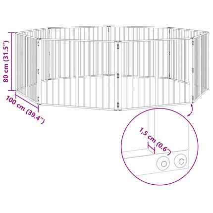 Hundgrind 8 pcs Svart 100 x 80 cm Galvaniserat Stål