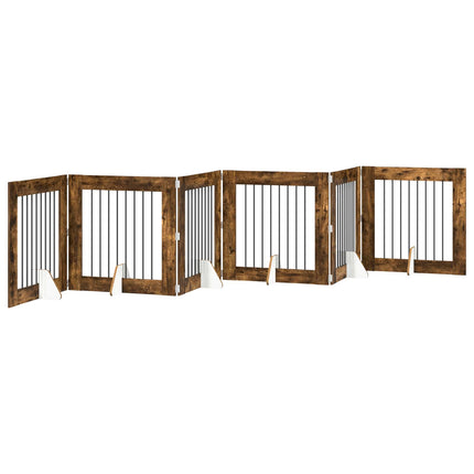 Hundgrind med ställningar 6 pcs Rökt ek 80 x 80 cm