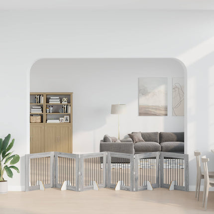 Hundgrind med ställningar 6 pcs Grå sonoma-ek 80 x 80 cm