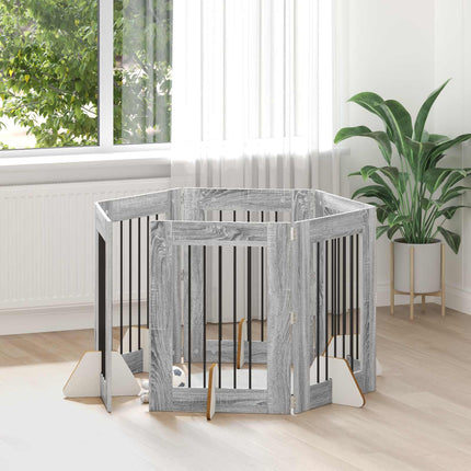 Hundgrind med ställningar 6 pcs Grå sonoma-ek 60 x 80 cm