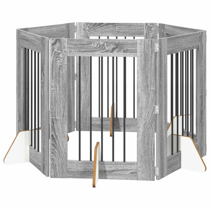 Hundgrind med ställningar 6 pcs Grå sonoma-ek 60 x 80 cm