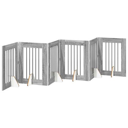 Hundgrind med ställningar 6 pcs Grå sonoma-ek 60 x 80 cm