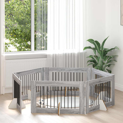 Hundgrind med ställningar 6 pcs Grå sonoma-ek 100 x 60 cm