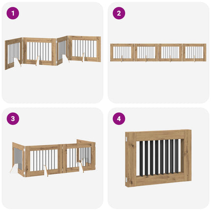 Fällbar hundgrind med stativ 4 pcs Artisan Ek 321 cm