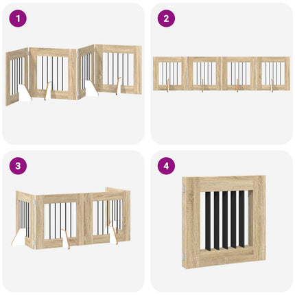 Fällbar hundgrind med stativ 4 pcs Sonoma-ek 241 cm