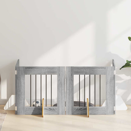Hundgrind med ställningar 4 pcs Grå sonoma-ek 60 x 60 cm