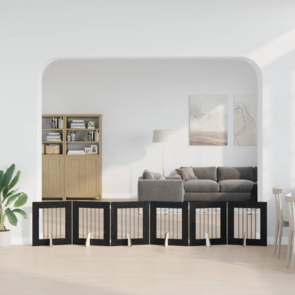 Fällbar hundgrind med stativ 6 st Svart ek 362 cm