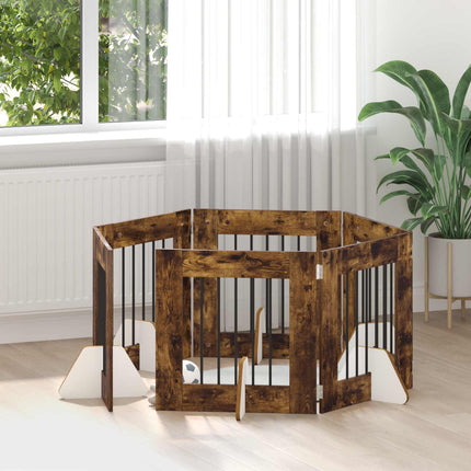 Hundgrind med ställningar 6 pcs Rökt ek 60 x 60 cm