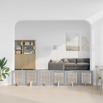 Hundgrind med ställningar 6 pcs Grå sonoma-ek 60 x 60 cm