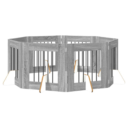 Hundgrind med ställningar 8 pcs Grå sonoma-ek 60 x 60 cm