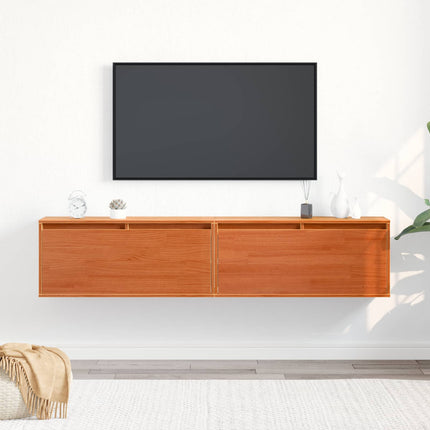 Väggskåp med hylla 2 pcs Vaxbrun 80 x 30 x 35 cm Massiv furu