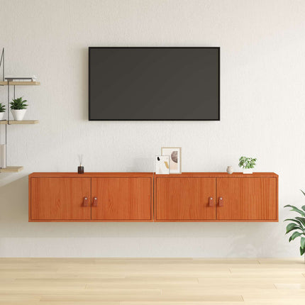 Väggskåp med hylla 2 pcs Vaxbrun 80 x 30 x 30 cm Massiv furu