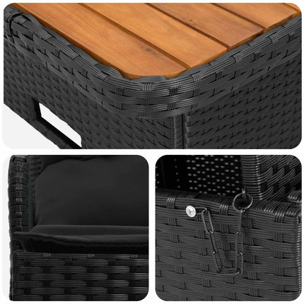 Trädgårdsarmsoffa med lyftbord 2 Stycke Svart PE Rattan