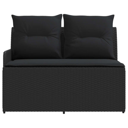 Trädgårdsarmsoffa med lyftbord 2 Stycke Svart PE Rattan