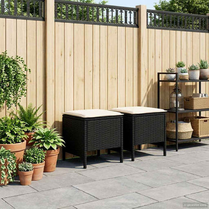 Trädgårdspall 2 Stycke Svart och kräm 38 x 38 x 45 cm PE Rattan