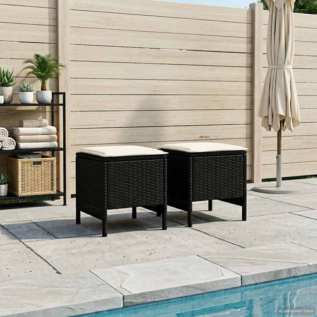 2 st Trädgårdspall PE Rattan Svart och kräm
