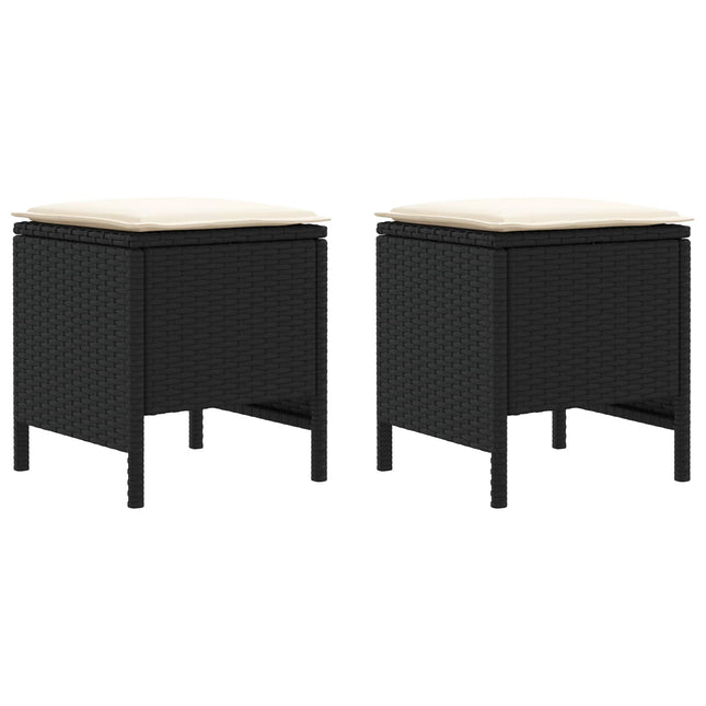 2 st Trädgårdspall PE Rattan Svart och kräm