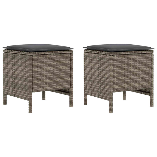 2 st Trädgårdspall PE Rattan Grå och mörkgrå
