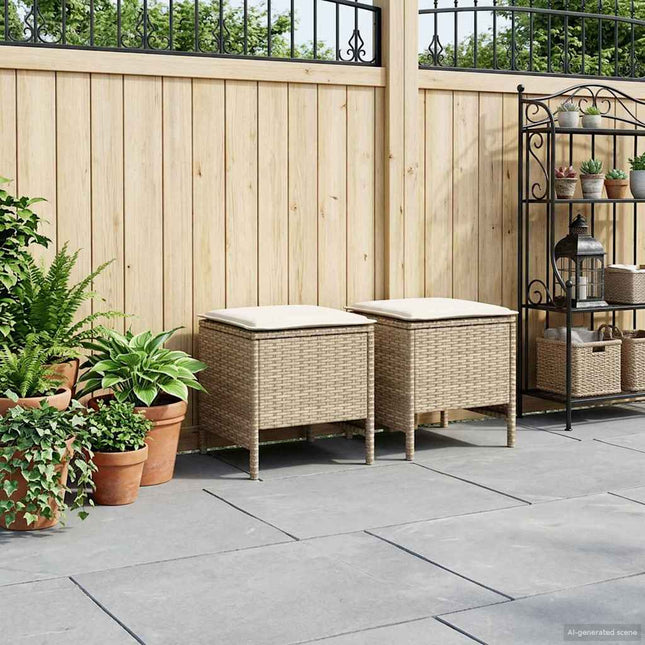 2 st Trädgårdspall PE Rattan Beige och gräddfärgad