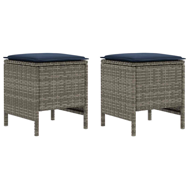 2 st Trädgårdspall PE Rattan Grå och Marinblå