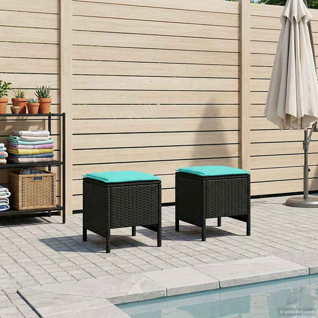 2 st Trädgårdspall PE Rattan Svart och turkos