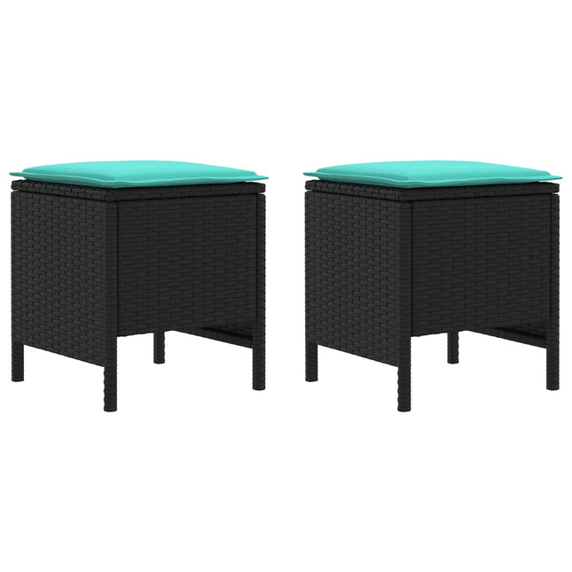 2 st Trädgårdspall PE Rattan Svart och turkos