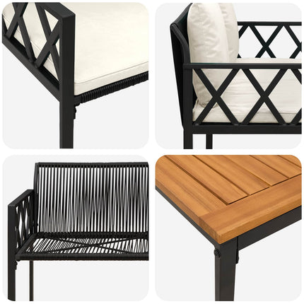 Utemöbelset 4 pcs Svart och krämvit konstrotting