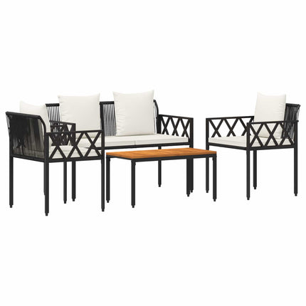 Utemöbelset 4 pcs Svart och krämvit konstrotting