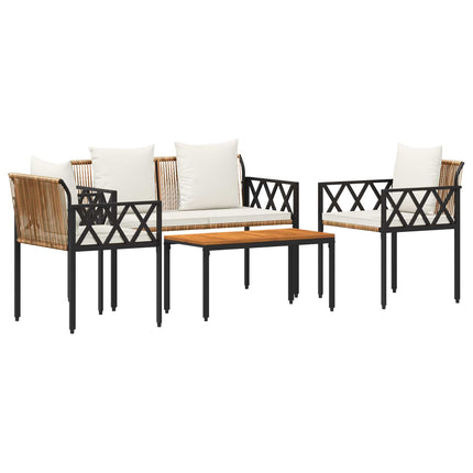 Utemöbelset 4 pcs Brun och krämvit konstrotting