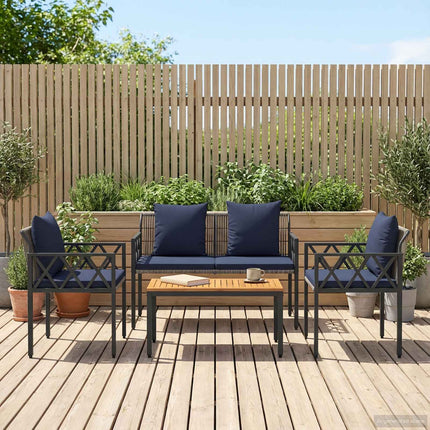 Utemöbelset 4 pcs Grå och Marinblå konstrotting