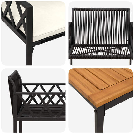 Utemöbelset 3 pcs Svart och krämvit konstrotting