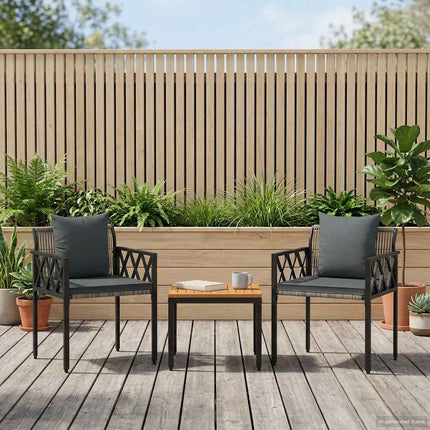 Utemöbelset 3 pcs Grå och mörkgrå konstrotting